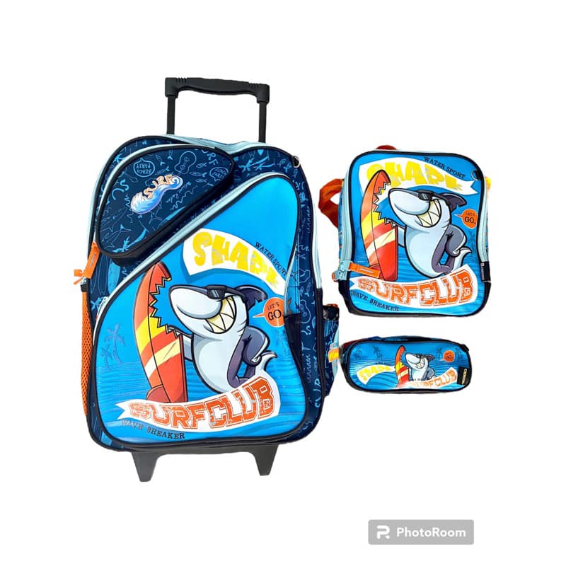 Kit Mochila escolar Tubarão de rodinhas + lancheira térmica + estojo - CHENSON