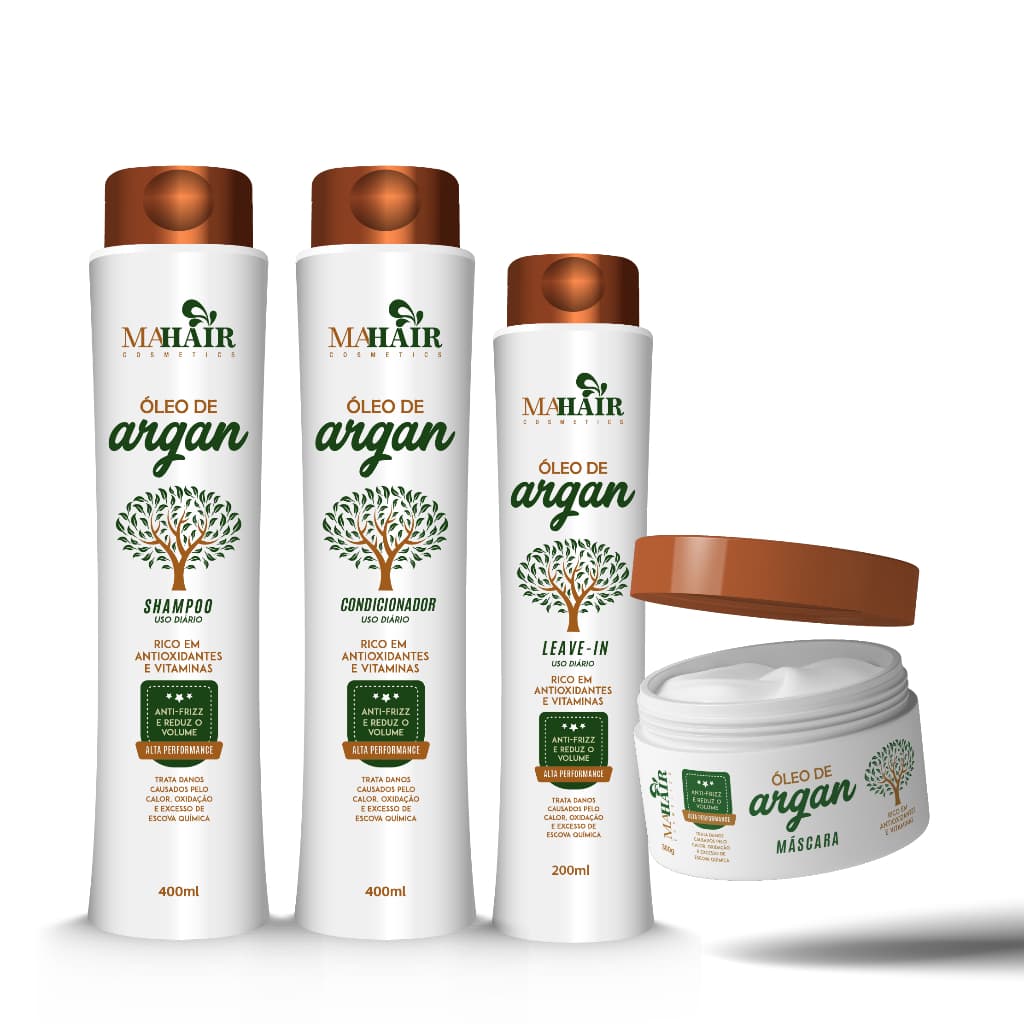 Kit Capilar Oleo de Argan Mahair shampoo condicionador mascara creme de pentear