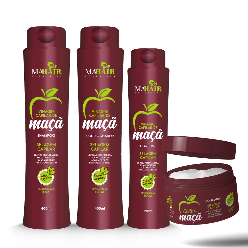 Kit Capilar Vinagre de Maça Mahair shampoo condicionador mascara creme de pentear