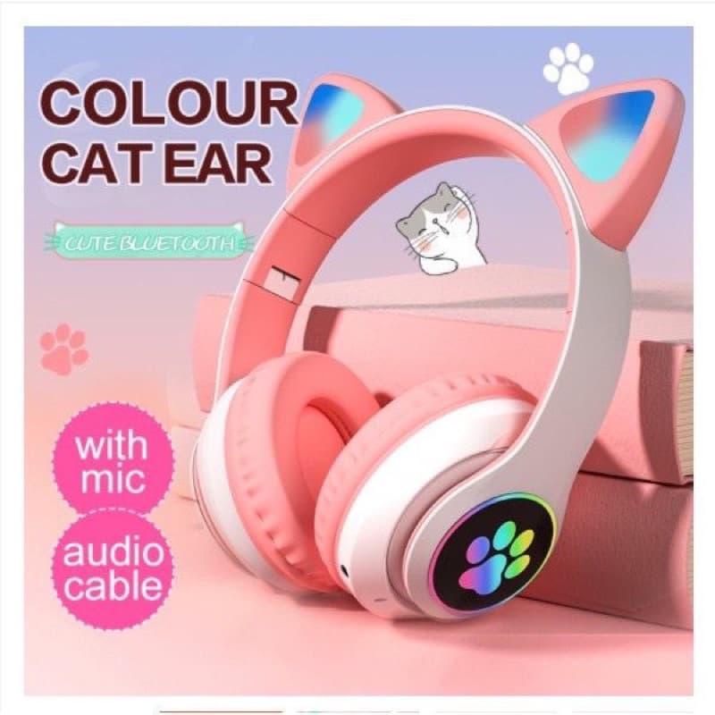Fone Headphone Orelha Gato Colorido Led Smartphone Geek Gamer Gatinho