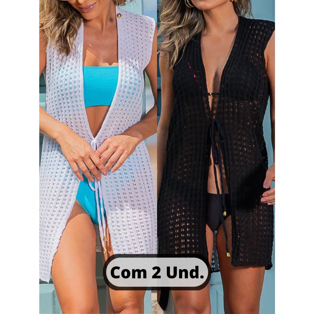 Kit 2 unidades Saida de Praia Tricot Feminina Curta com Cordão CURTA