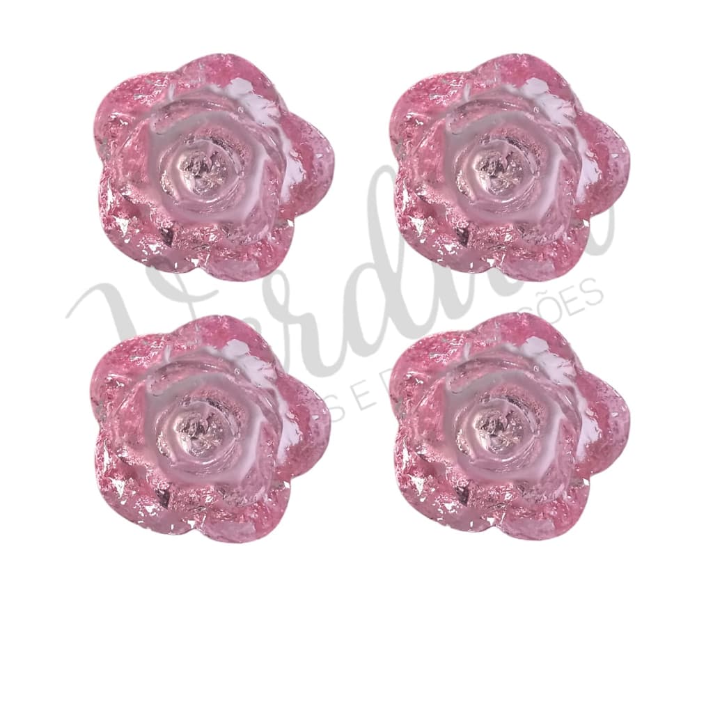 Kit 4 puxadores Flor Rosa Claro para Penteadeira Cômoda Guarda Roupa Rosa Cristal em Resina