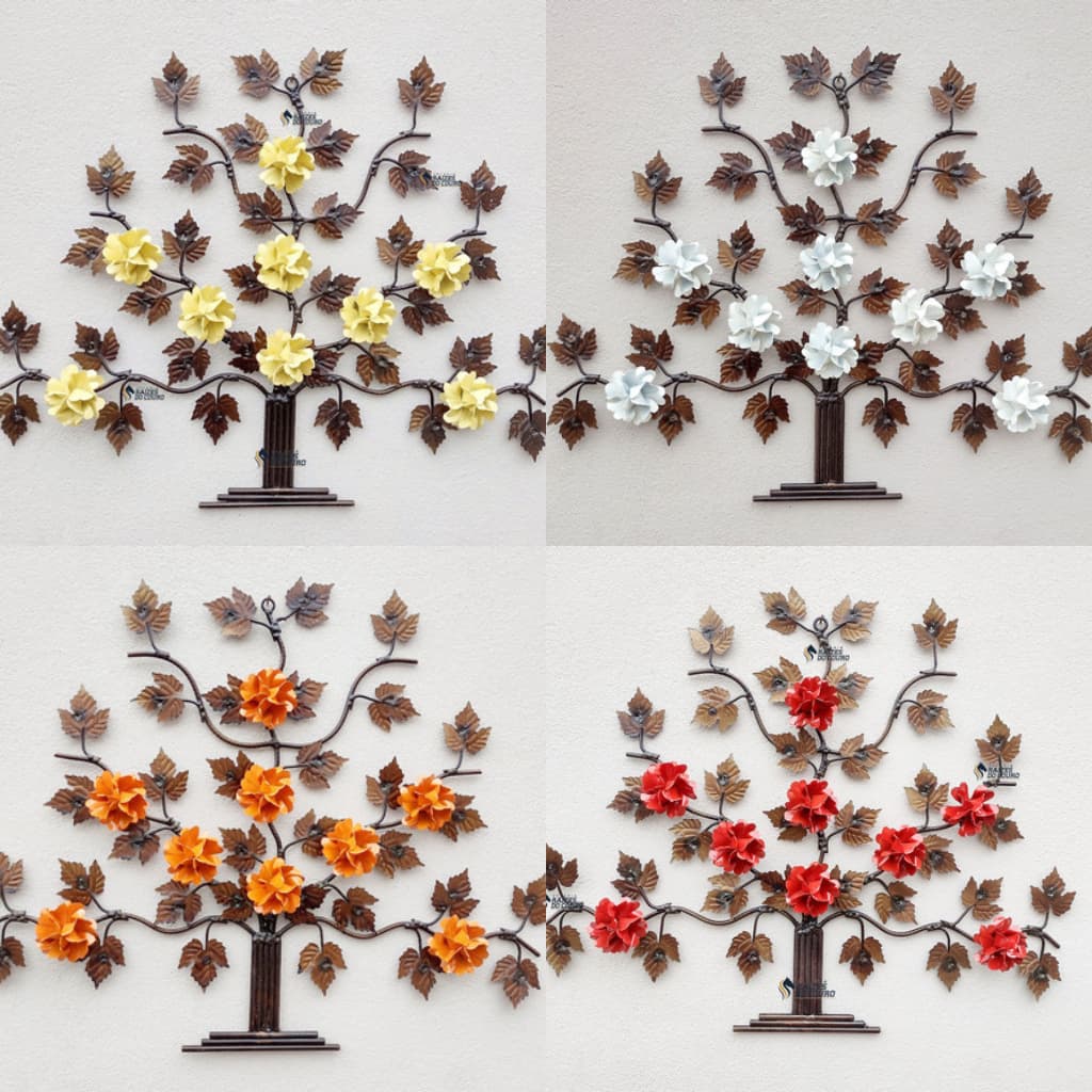 Árvore Da Vida Enfeitada Com Flores 4 Cores Produzida Artesanalmente Em Ferro Promoção Do Dia