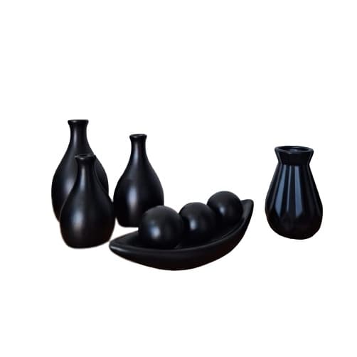 Kit 5 Peças Trio Vaso Mais Barca e Vaso Cristal Jogo Decorativo Completo em Cerâmica