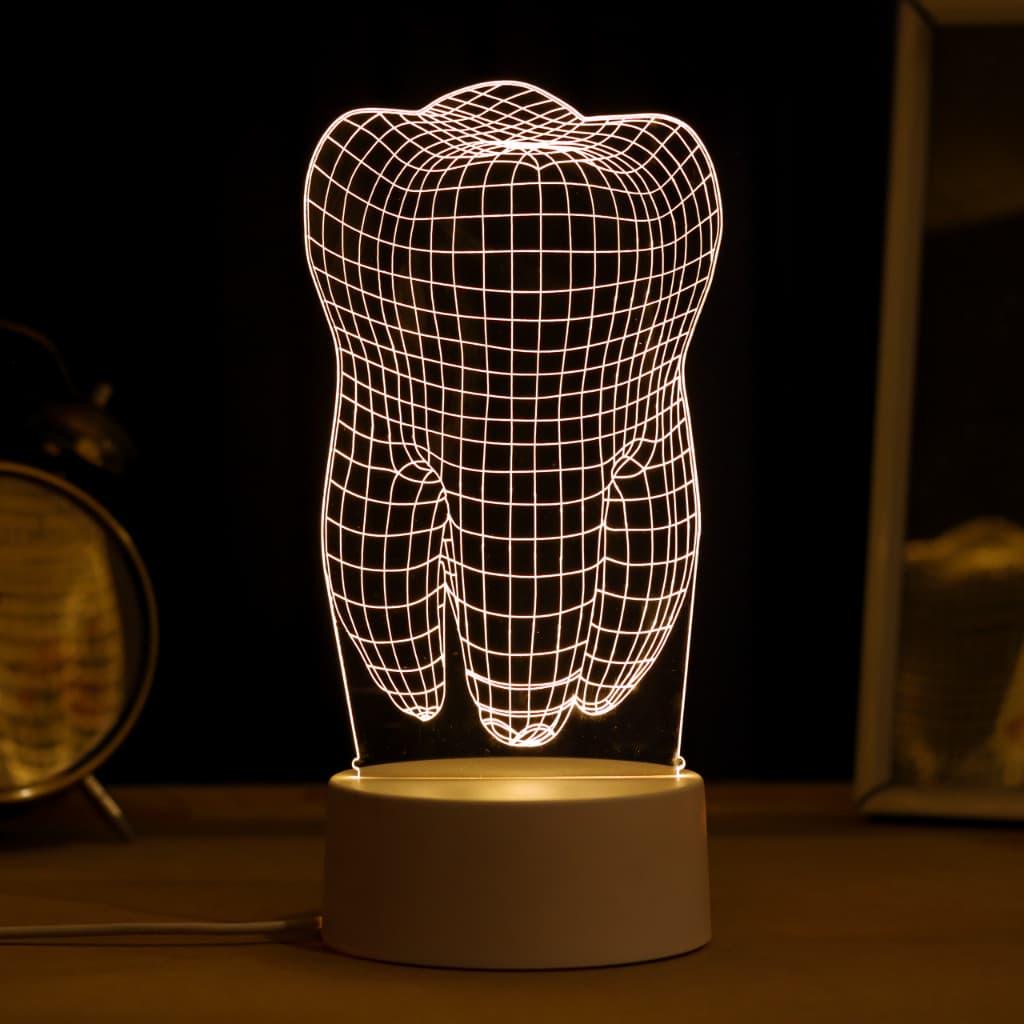 Luminária LED 3D de Mesa / Luz Noturna Presente Criativo / Decoração - Dente, Dentista, Odontologia
