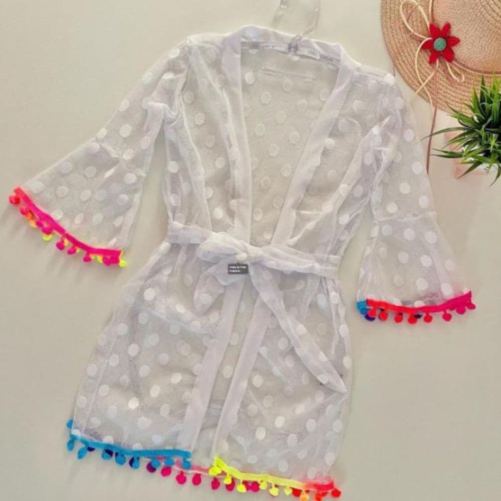 vestido saída de praia infantil Juvenil Renda pon pon Lançamento