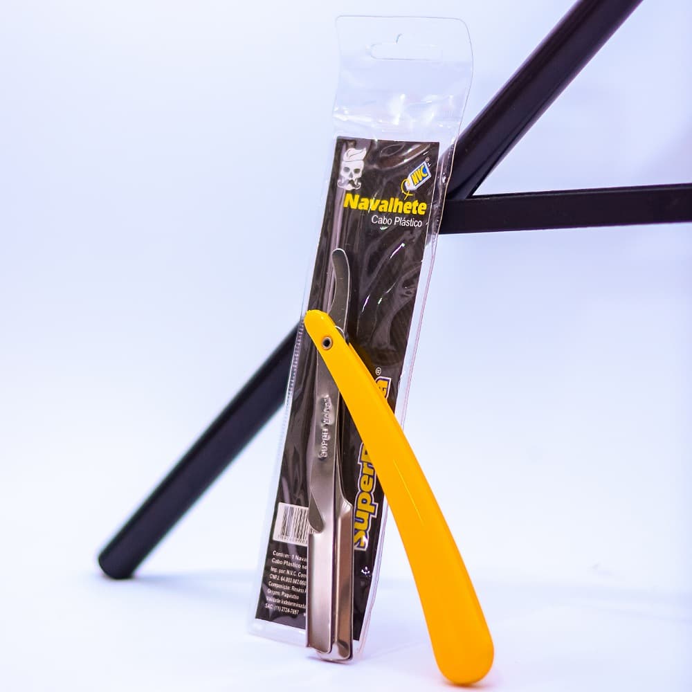 Navalhete Profissional Inox Super Barba Cabo Amarelo – Barbearia e Uso Doméstico