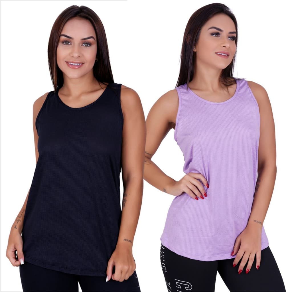 Kit 2 Regata Feminina Camiseta Dry Fit Blusa Academia Fitness Furadinha