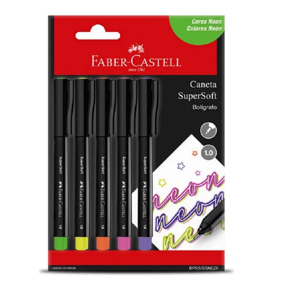 CANETA SUPERSOFT 1.0MM FABER-CASTELL CONJUNTO C/ 5 CORES FABER-CASTELL