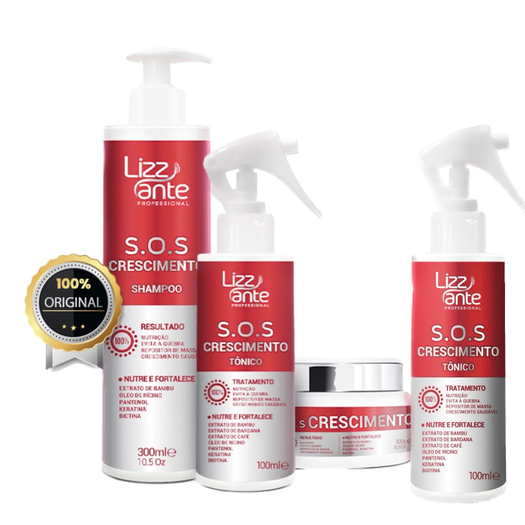 1 Kit Sos Crescimento e 1 Tonico SOS Rápido Combate Queda de Cabelo Fortalecimento Capilar Antifrizz