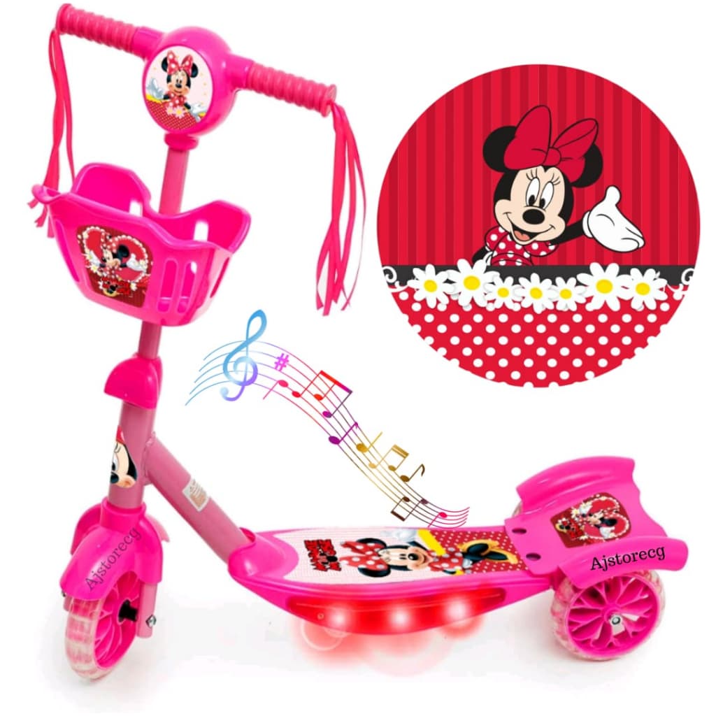Patinete infantil menina MINIE Com Música e Luz Ajustável até 70cm + Surpresa