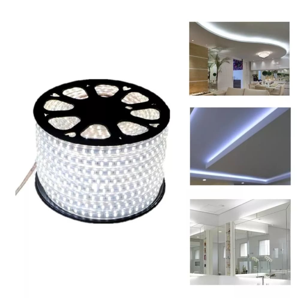12 Metros Mangueira Led 5050 Branco Frio + 1 Conector Tomada _ Decoração Sanca Sala Quarto Cozinha