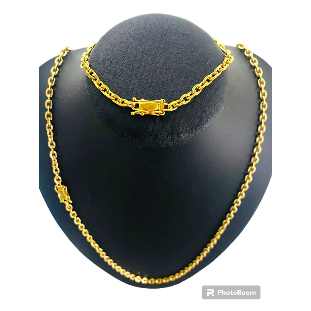 Conjunto Colar + Pulseira Masculino Banhada Ouro 18K Fecho Gaveta Com 2 Trava Com Nata Fiscal