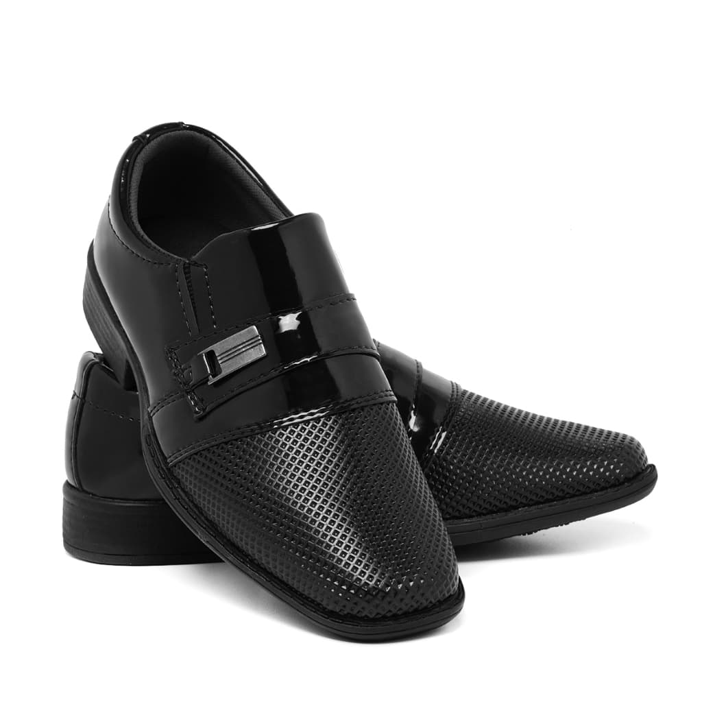 Sapato Social Infantil Masculino 448 Preto Pajem Bico Quadrado Verniz Brilho