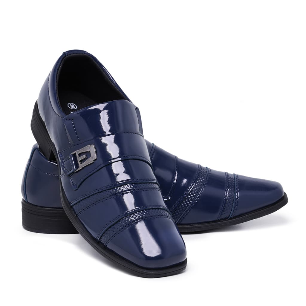 Sapato Social Masculino 703 Azul Macio Leve Conforto Estilo Italiano Bico Quadrado Black Friday