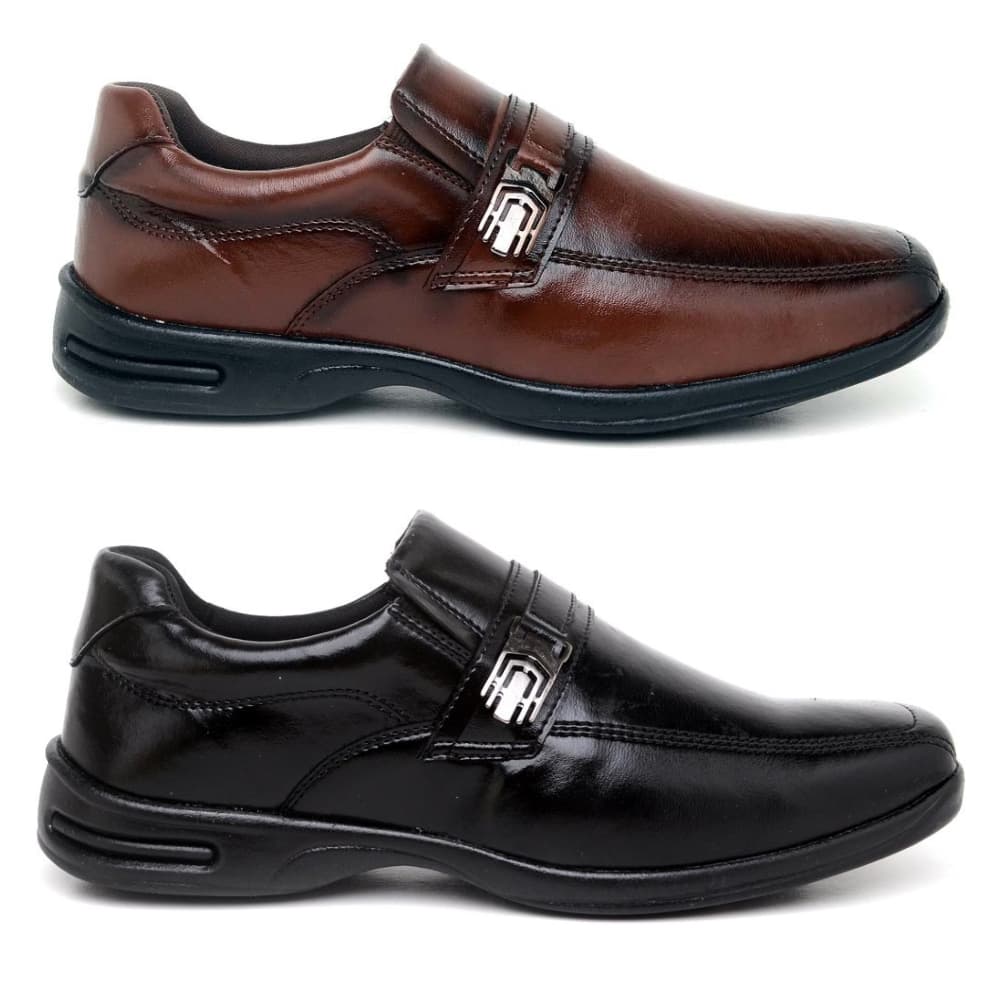Kit Dois Sapato Social Conforto Masculino Preto e Café