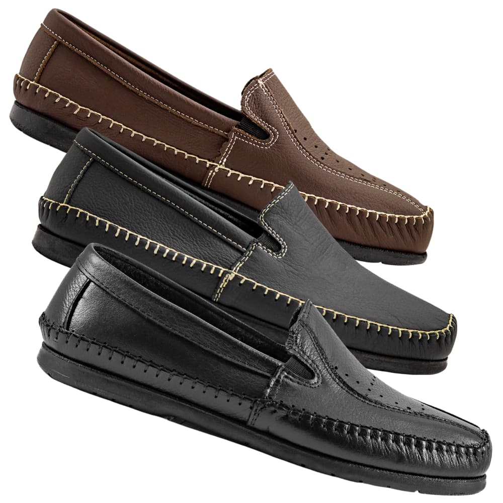 Kit 3 Sapatos Couro Legitimo Masculino Mocassim Casual Sapato Mocassim Ortopédico Sapatilha Slip On