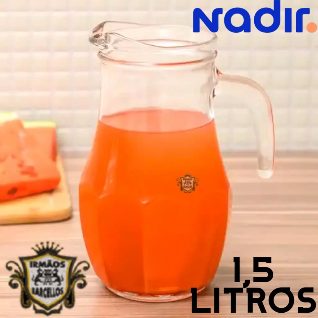 Jarra De Vidro 1,5 Litros Modelo Tango - Jarras De Suco Agua Com Alça - Utensílios De Cozinha Nadir