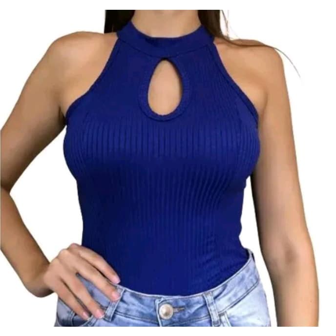 Blusa feminina canelada gola alta regata decote gota moda fashion