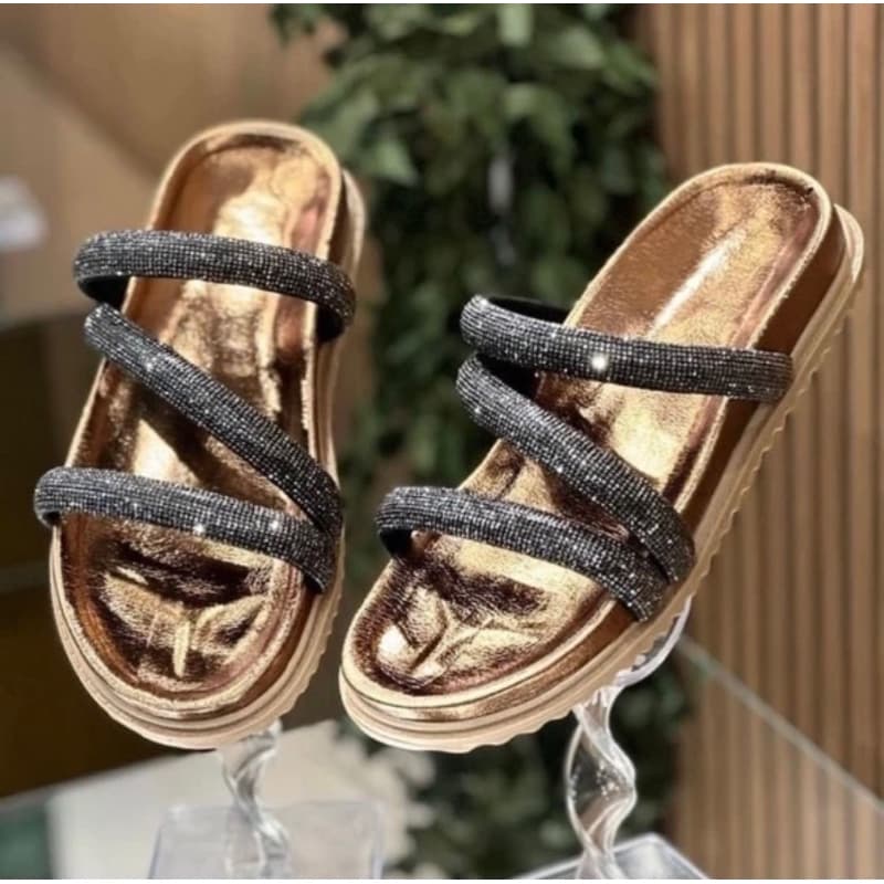 Sandália Papete Glitter Birken Rasteirinha Feminina Brilho Chinelo Confortável tamanho 41 42