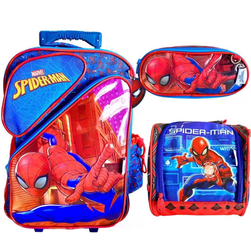Kit Mochila Escolar de rodinhas infantil + lancheira térmica + estojo HOMEM ARANHA
