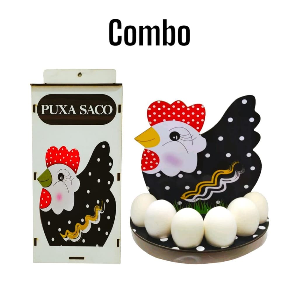 Conjunto Puxa Saco Mdf E Galinha Porta Ovos Em Madeira Adesivado
