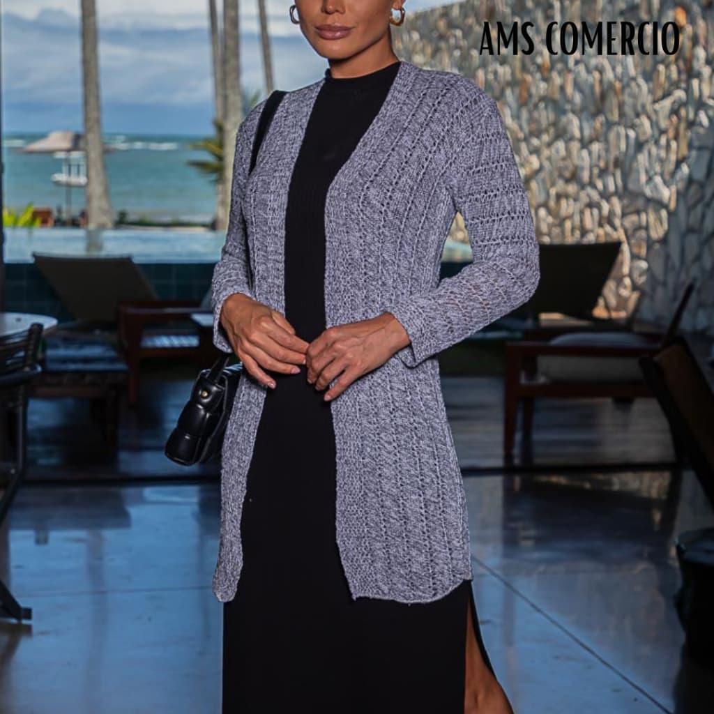 Casaquinho Kimono Cardigan Blusa Feminina Tricô Manga Longa