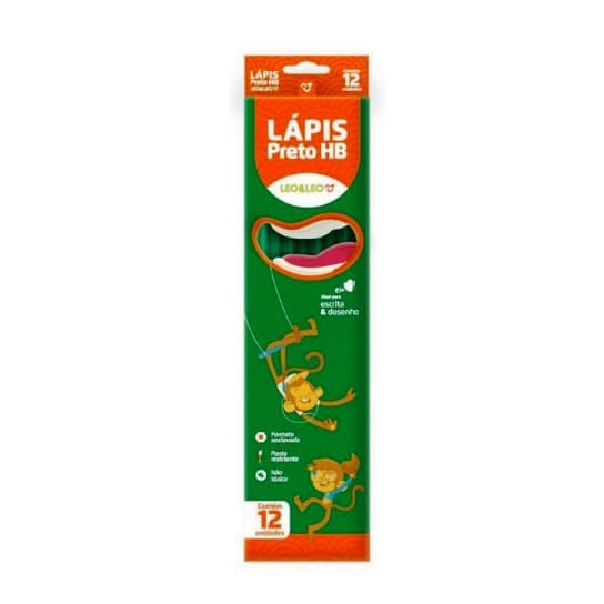 Lápis Grafite HB Verde Leo & Leo com Borracha – Kit 12 Unidades | Conforto e Firmeza para Escrever e Desenhar!