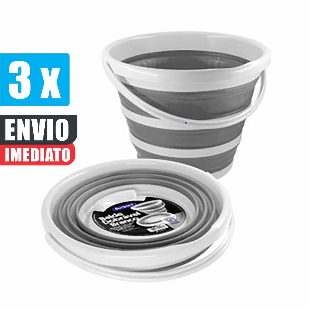 Kit 3 Balde Dobrável Retrátil 10 Litros Silicone Branco Original c/ Nota Fiscal