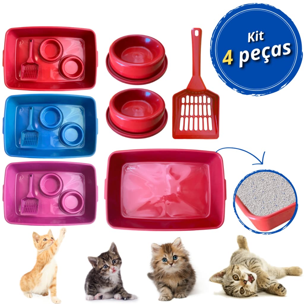 Kit caixa de de areia para gatos sanitário higiênico banheira pá comedouro e bebedouro