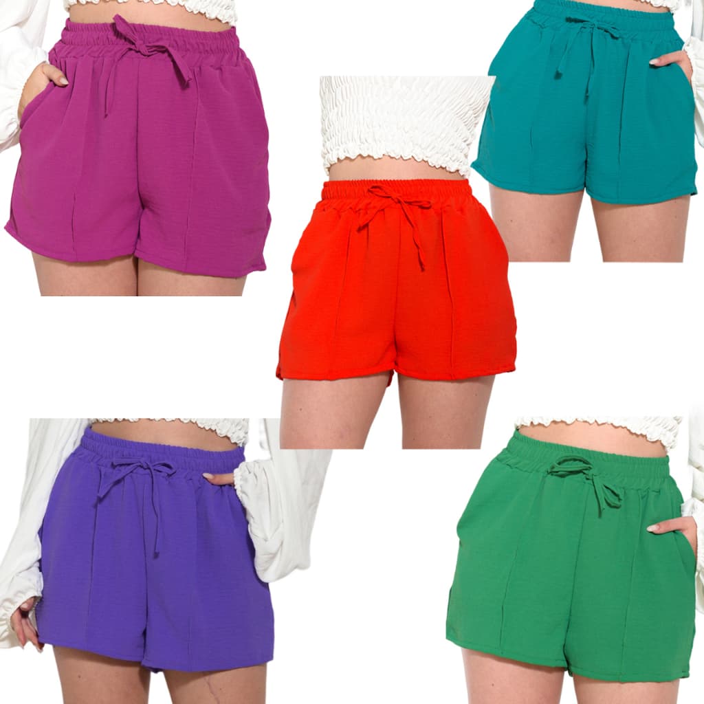 Kit 5 Short Soltinho Laço Curto Feminino Cintura Bermuda Top