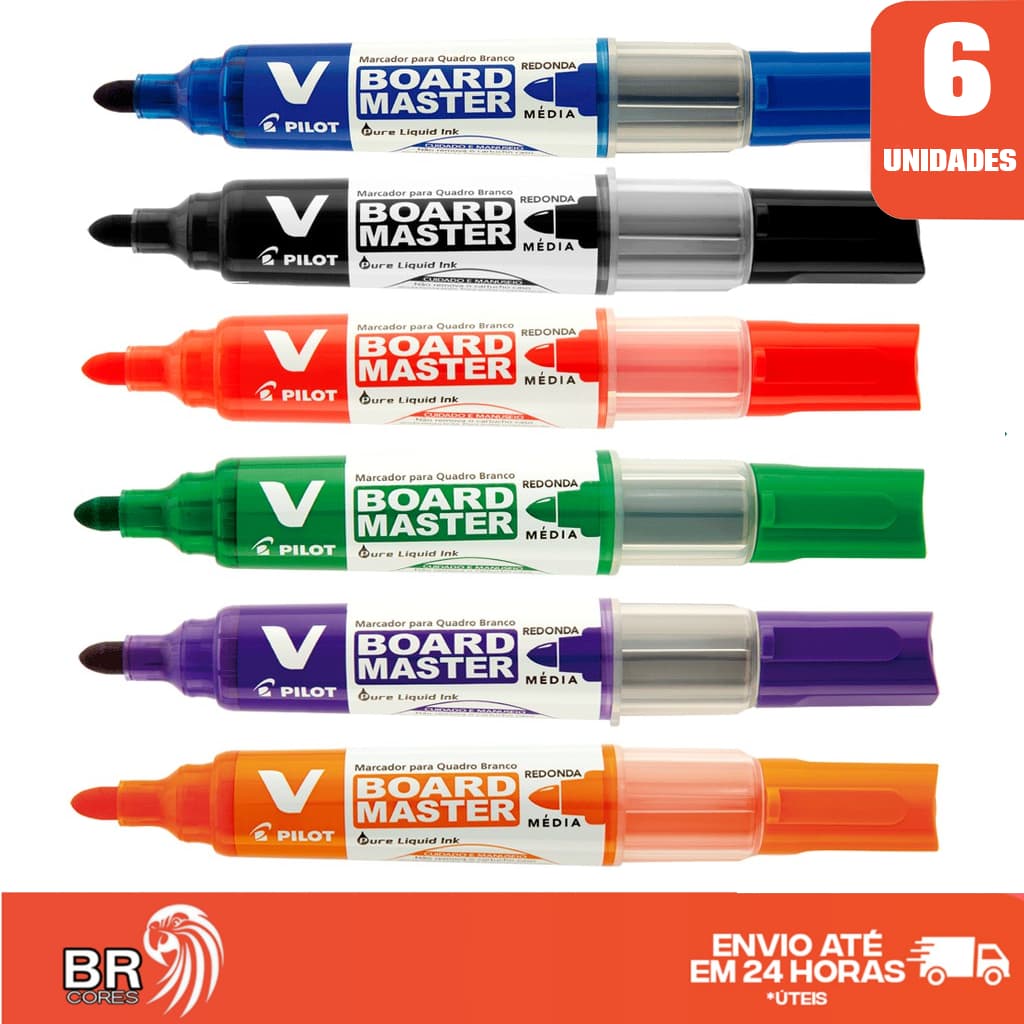 KIT 6 Pincel Marcador para Quadro Branco V-Board Master Pilot