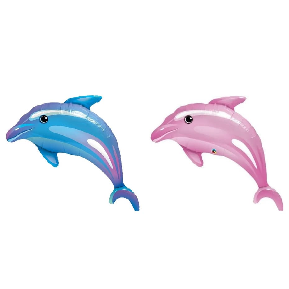 Kit 10 Balão Metalizado Golfinho Azul E Rosa 65x35 Cm