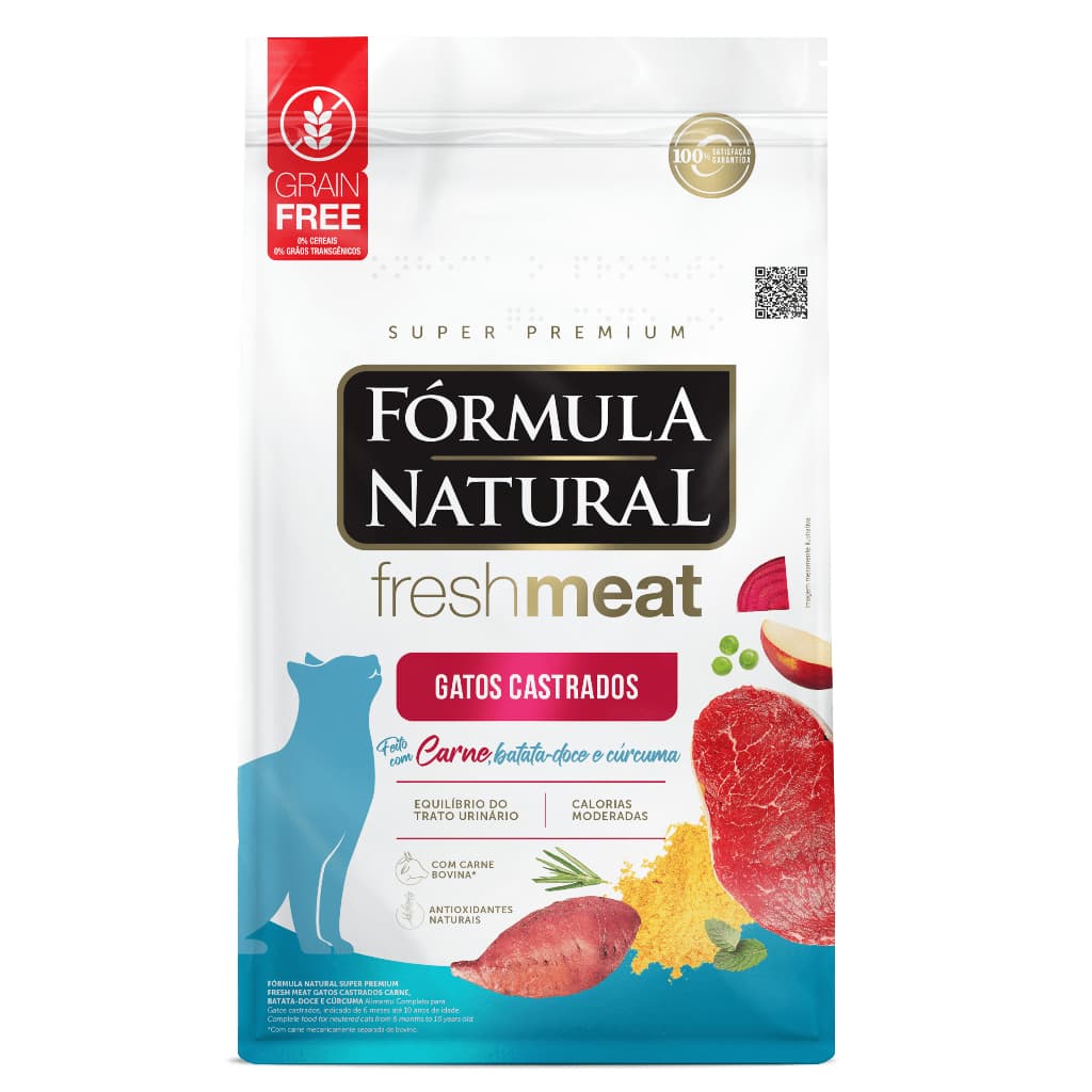 KIT COM 3 Ração gatos castrados Ração Fórmula Natural Fresh Meat Gatos Castrados Sabor Carne 500g