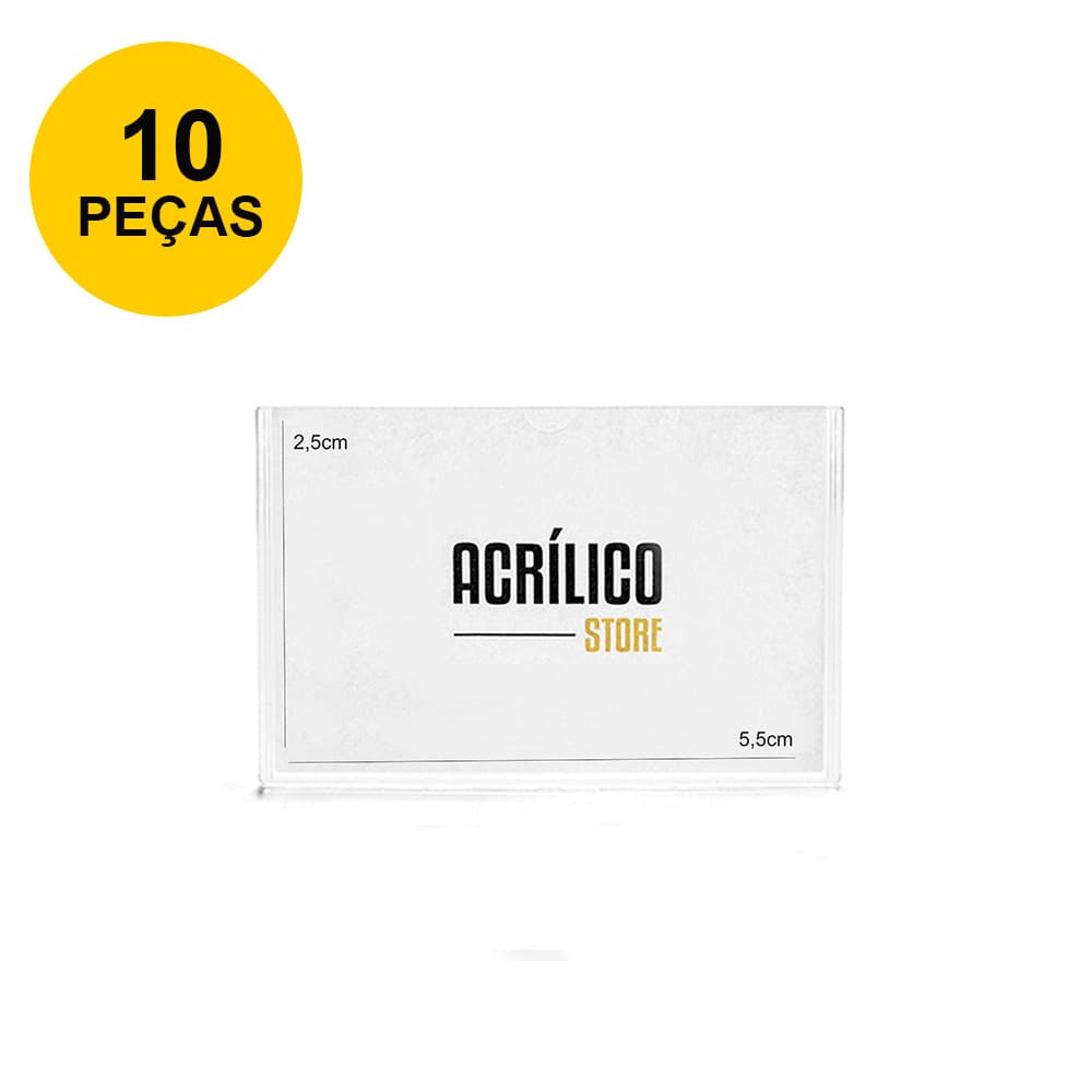 Display em Acrílico Duplo Horizontal 5,5x2,5cm - Kit 10 Peças