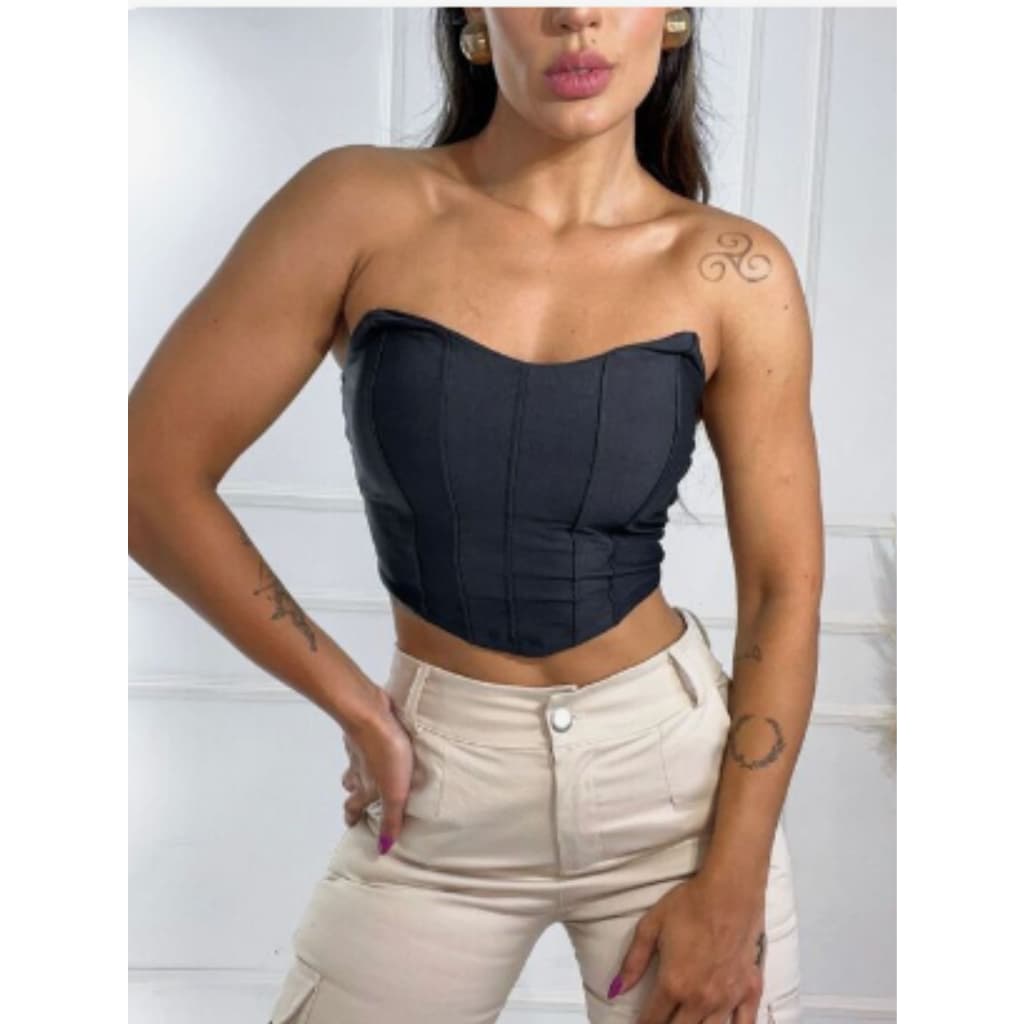 Cropped Corselet Blogueira Casual Cropped Tomara Que Caia Básico