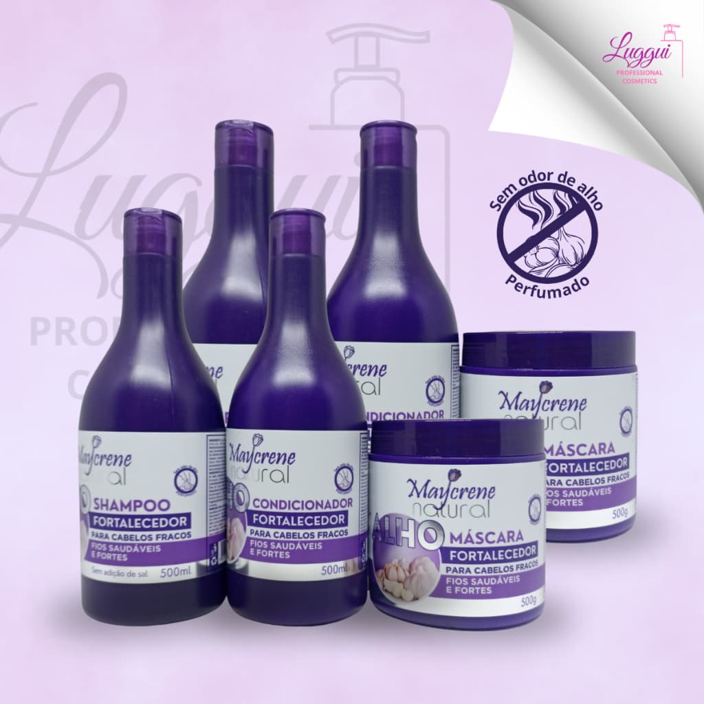 2 Kits Alho Fortalecedor para Cabelos Fracos - 6 Produtos Maycrene (2 Shamp + 2 Cond + 2 Másc)