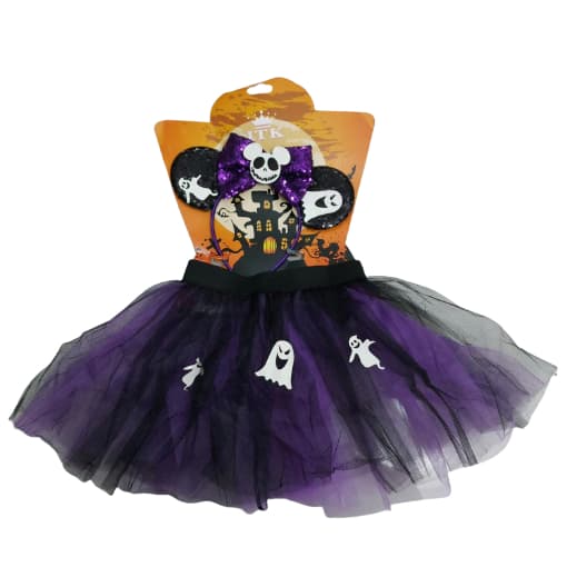 Saia Fantasia Infantil De Halloween Dia Das Bruxas da Minnie Preto e Roxo + Tiara
