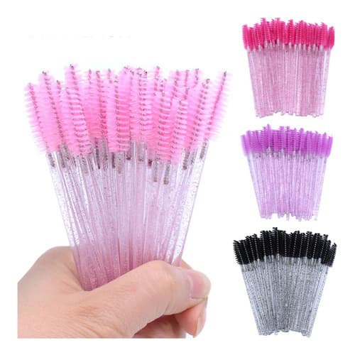 Kit 300 Escovinhas Com Glitter Extensão De Cilios Sobrancelha Lindas Descartáveis