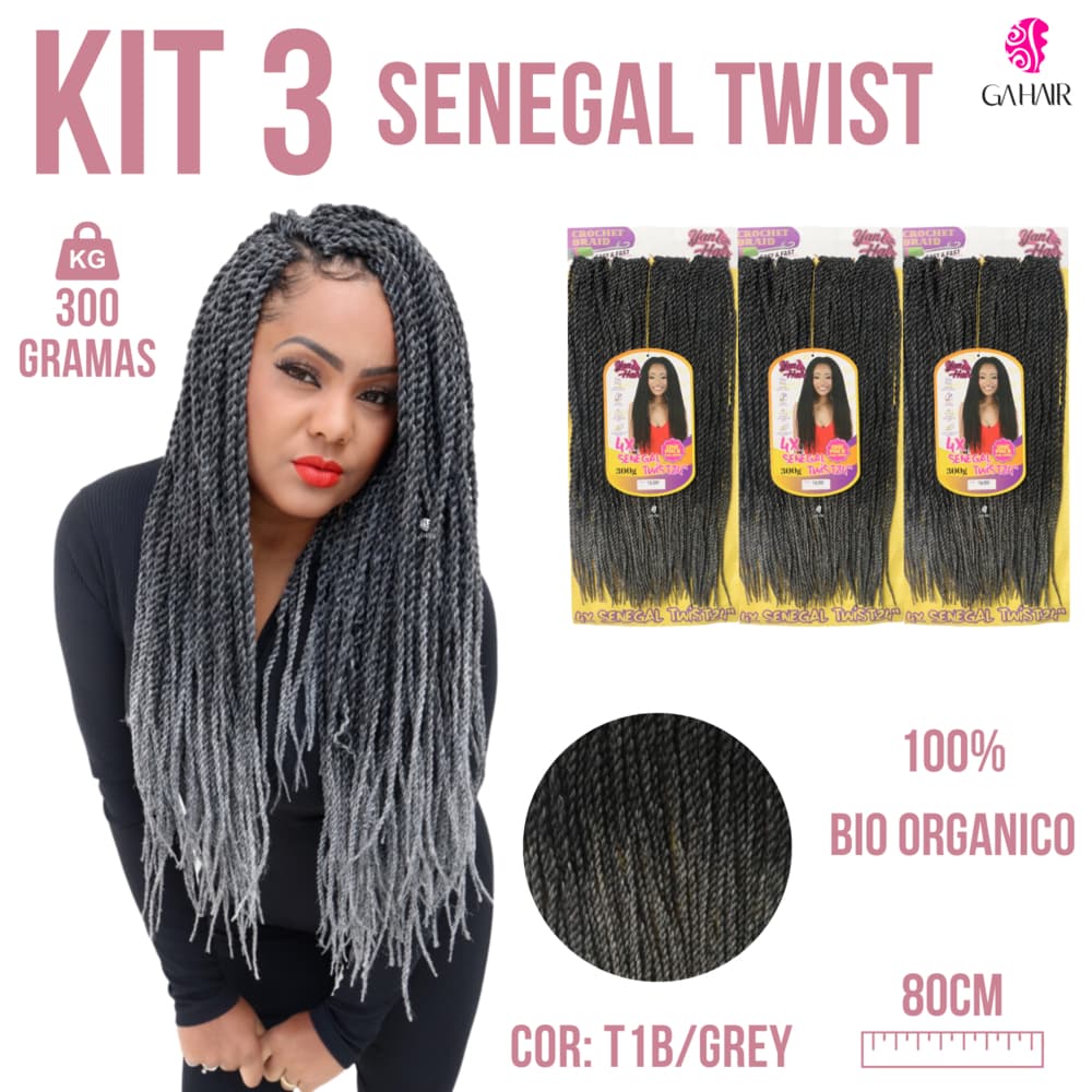 Kit 3 Cabelos Sintético Senegal Twist 4x Solto Pronto Para Aplicar Crochet Braids - Yan Hair