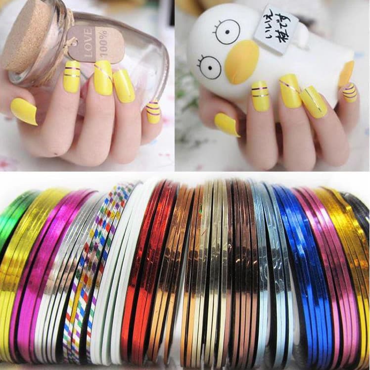 Kit 10-50  Fitas Metalizadas Para Unhas Tira Rolo Adesiva Decoração de Unha