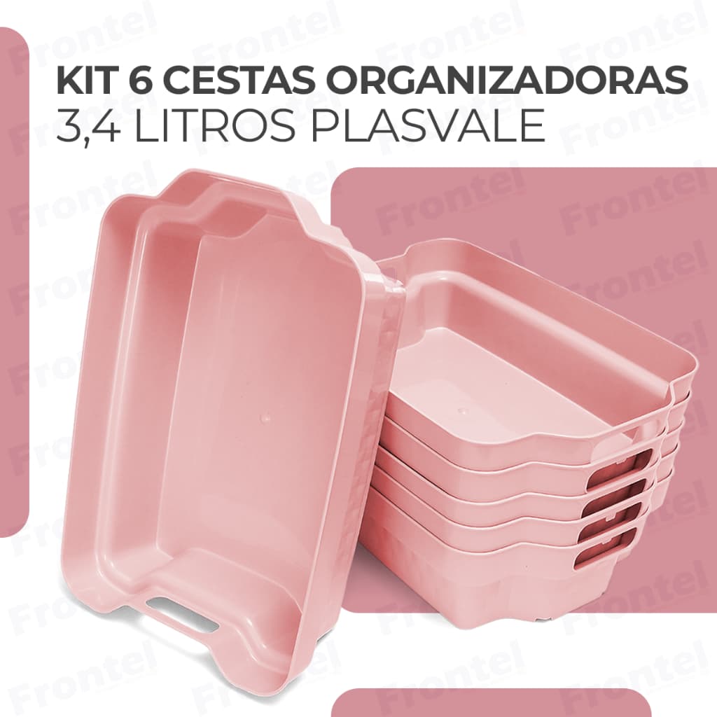 Kit com 6 Cestos Organizador Armário Gaveta Lavanderia (30x21x8cm) Bandeja empilhável cestinha organizadora multi uso Rattan Apartamento Casa caixa