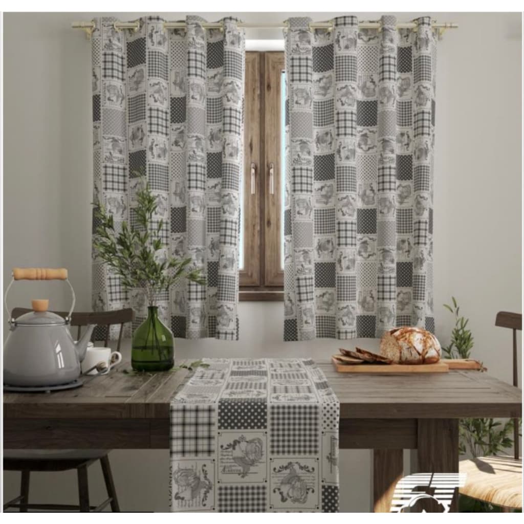 Cortina Cozinha Estampada 2,00x1,30 + Trilho de Mesa Caminho 1,45 x 0,45 Jogo de Cozinha