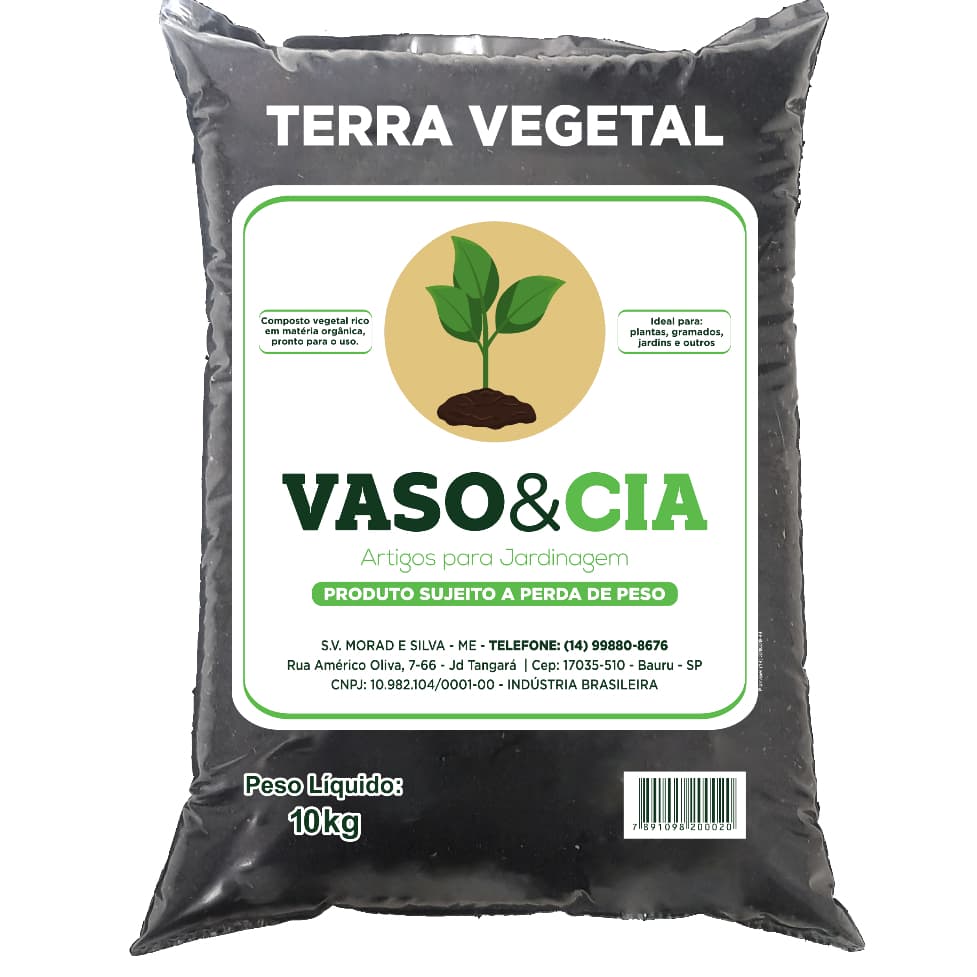 Terra Vegetal Adubada Orgânica 10 kg - Vasos Plantas Jardim Flores Folhas - Vaso e Cia