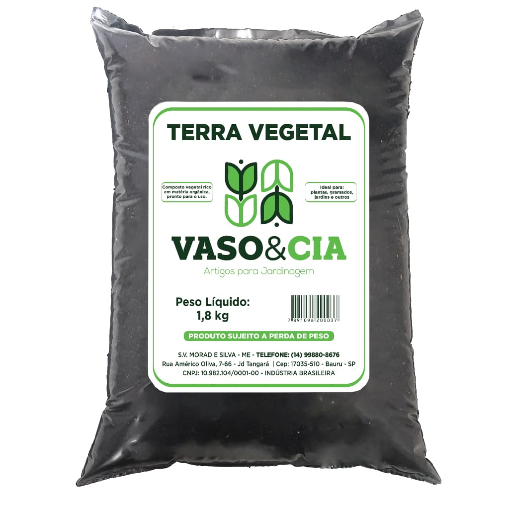 Terra Vegetal Adubada Orgânica 1.8 kg - Vasos Plantas Jardim - Vaso e Cia