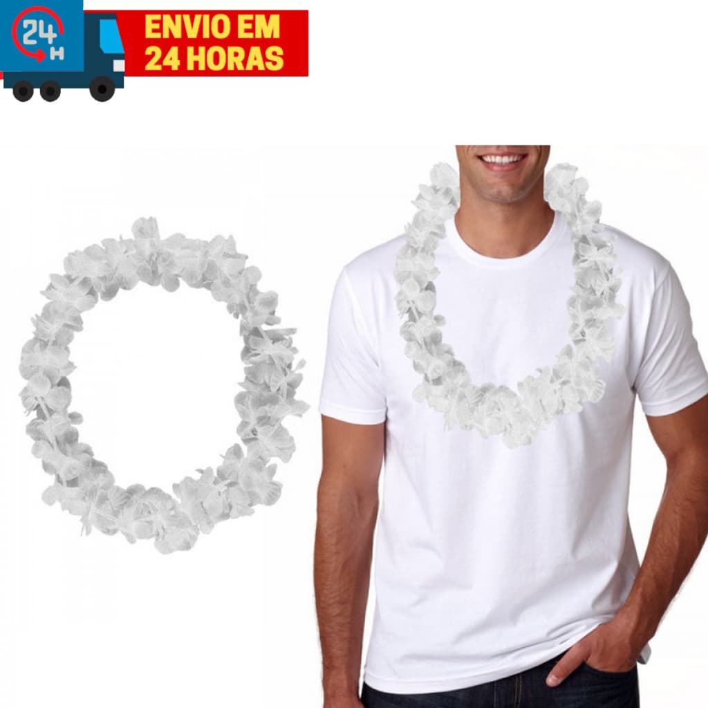 Colar Havaiano Adereço Branco Para Festa Fim de Ano e Cosplay