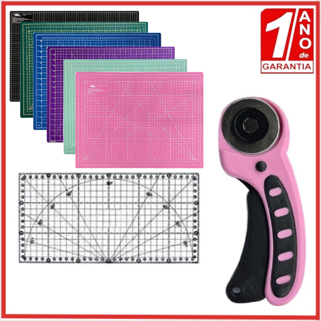 Kit Patchwork Base Corte 22x30cm, 30x45cm, 60x45cm ou 90x60cm Régua 30cm ou 50cm + Cortador 45mm