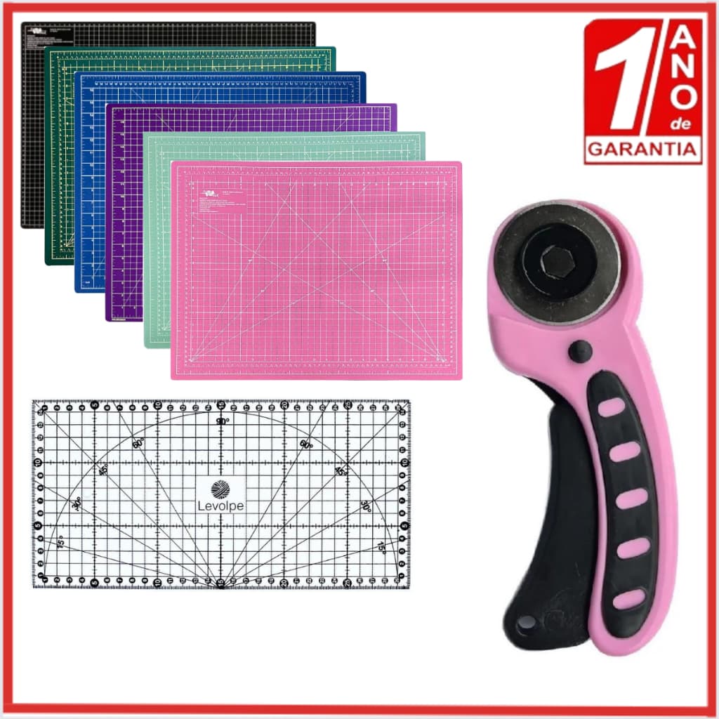 Kit Patchwork ase corte 22x30cm, 30x45cm, 60x45cm,90x60cm + Cortador Circular + Régua 30cm ou 50cm