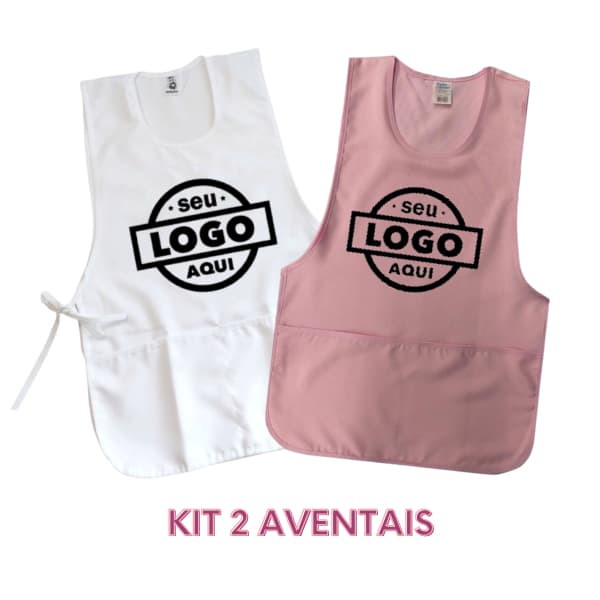 Kit 2 com Aventais Personalizados Jaleco Com Sua Logo com Bolso Branco / Rosa bebe Manicure - Nail Designer - Restauran
