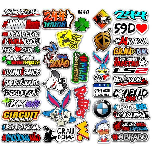 Cartela de adesivos 40 unidades - para Bike Carro Moto Capacete impreshow grau coelho 244